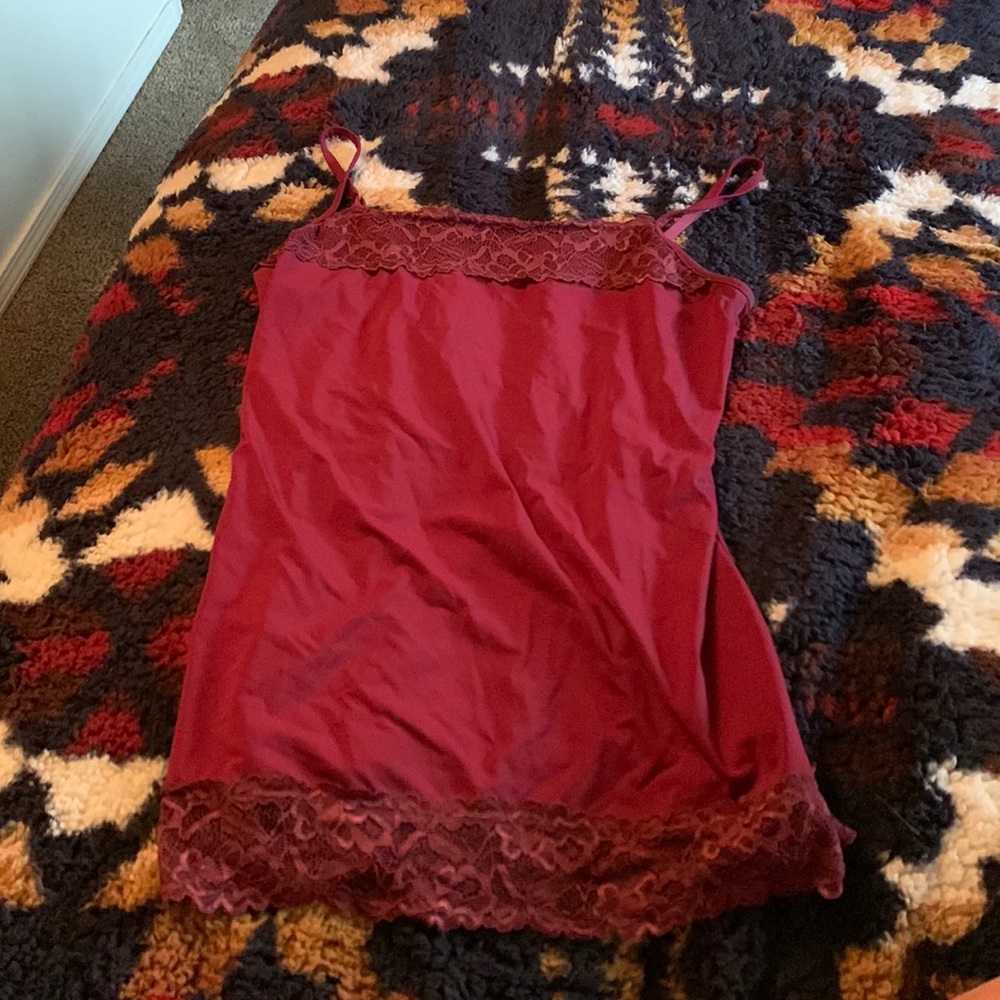 Almost brand new burgundy spaghetti strap with lace!
